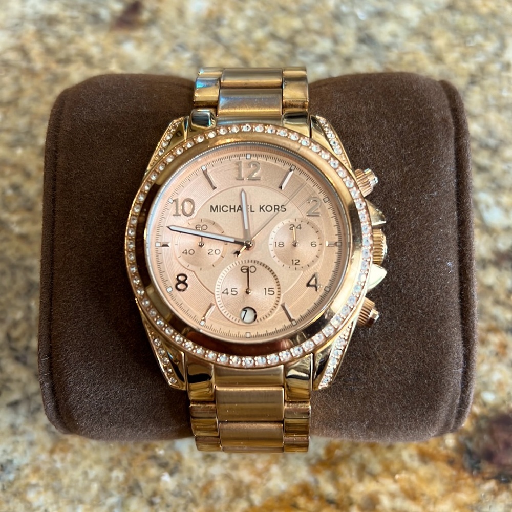 Michael Kors Rose Gold Tone Crystal Bezel Women's Chronograph Watch